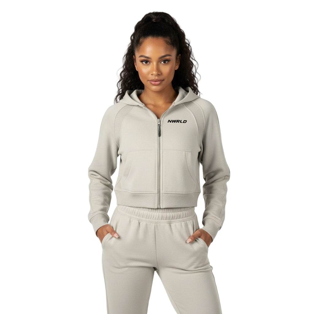 NWRLD ESSENTIALS / Cropped Zip-Through Hoodie - NWRLD CLOTHING