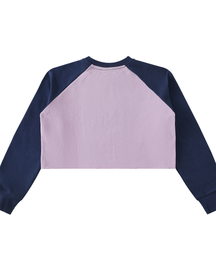 Raw-Hem Color-Block Raglan Crop Sweatshirt