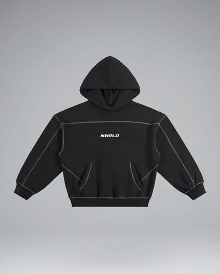 Lay-flat product shot of Contrast-Stitched Boxy Fleece Hoodie