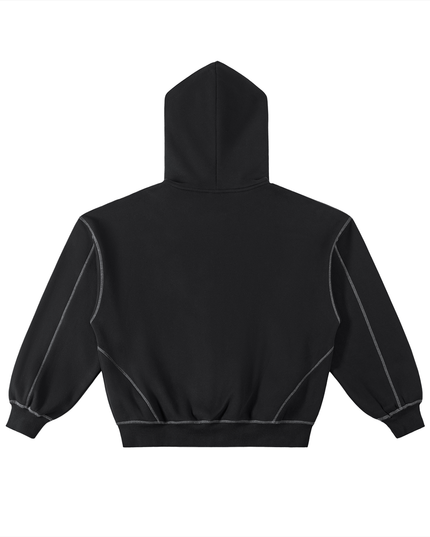 NWRLD 003 | Contrast-Stitched Boxy Fleece Zip Hoodie