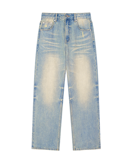 NWRLD 003 / Sun Fade Raw Hem Denim Jeans