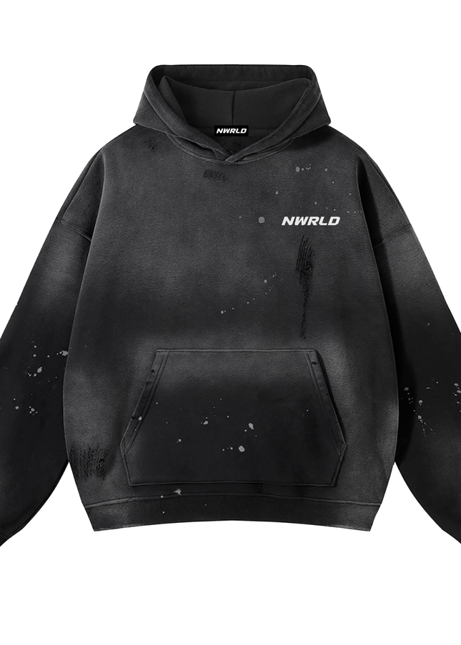 Vintage Washed Frayed Fleece Hoodie