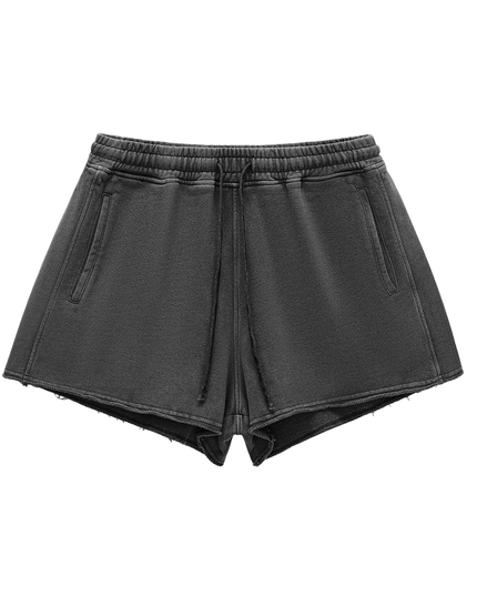 Snow Washed Raw Edge Drawstring Shorts