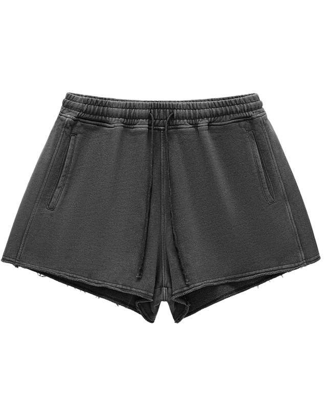 Snow Washed Raw Edge Drawstring Shorts
