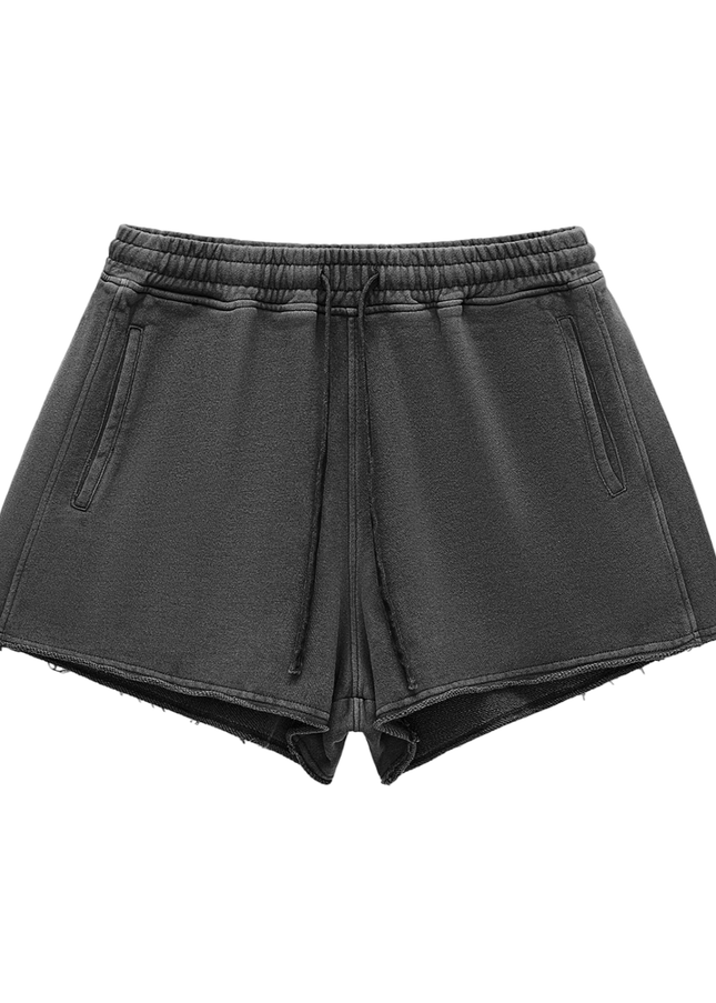 Snow Washed Raw Edge Drawstring Shorts