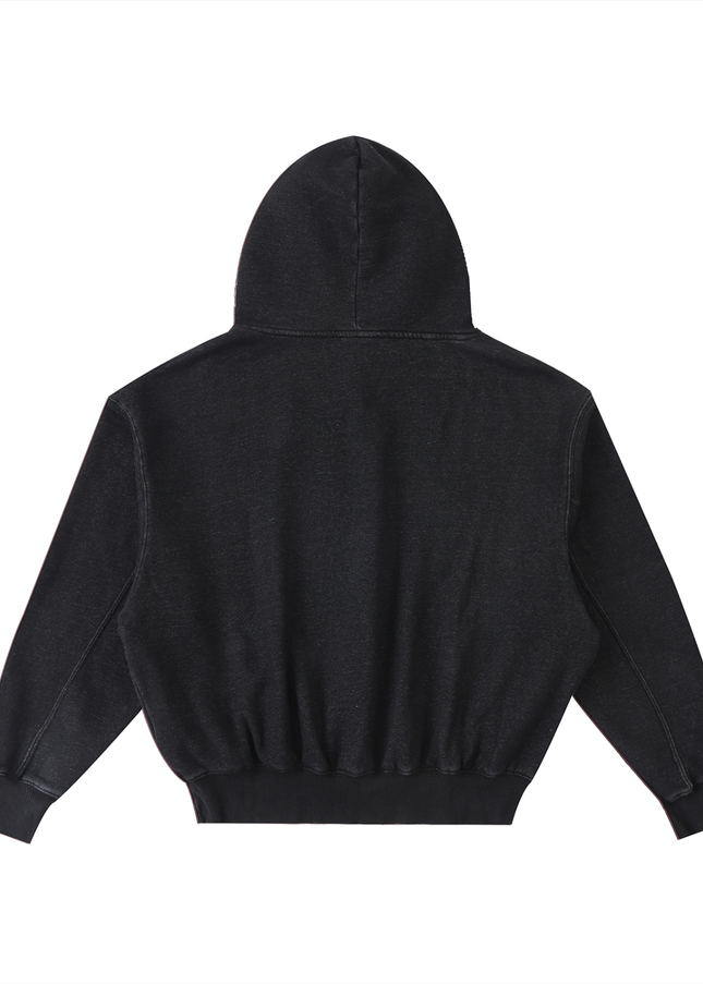 Frayed Enzyme Washed Fleece Hoodie