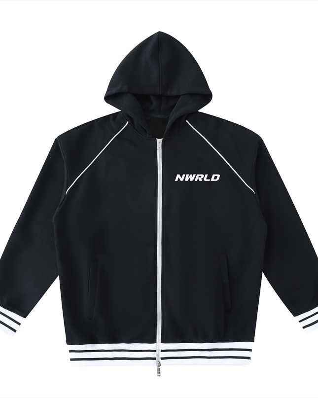 Striped Trim Zip-Up Hoodie