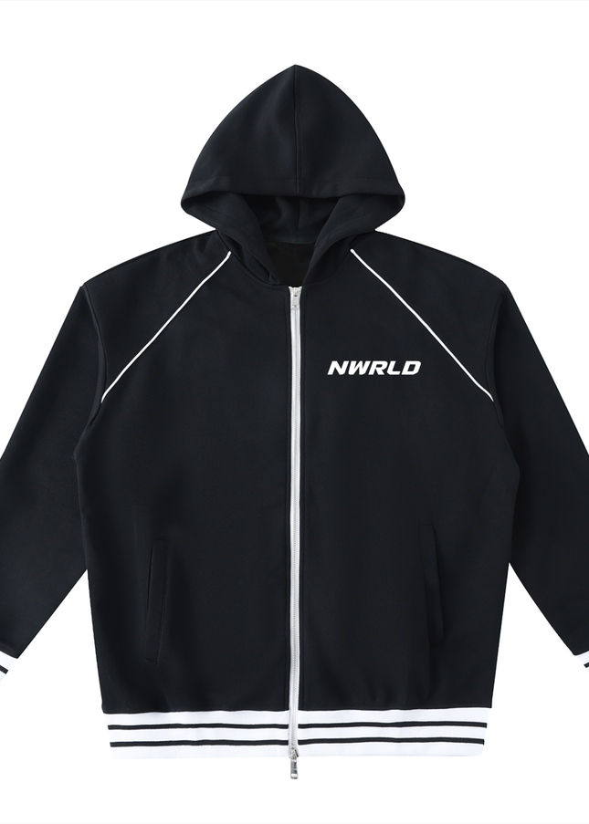 Striped Trim Zip-Up Hoodie