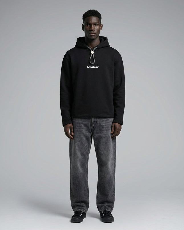 Full body view of the model wearing Oversized Fleece Hoodie