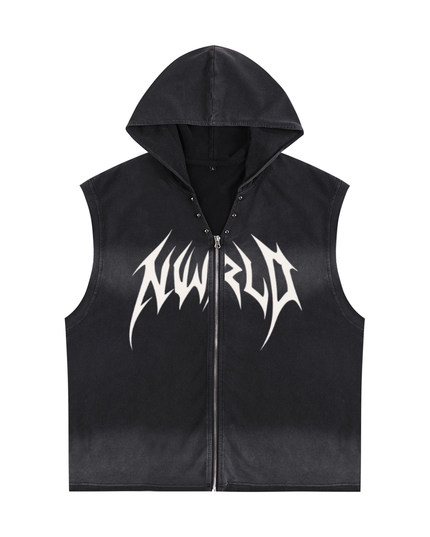 Vintage Washed Zip-Up Hooded Tank Top