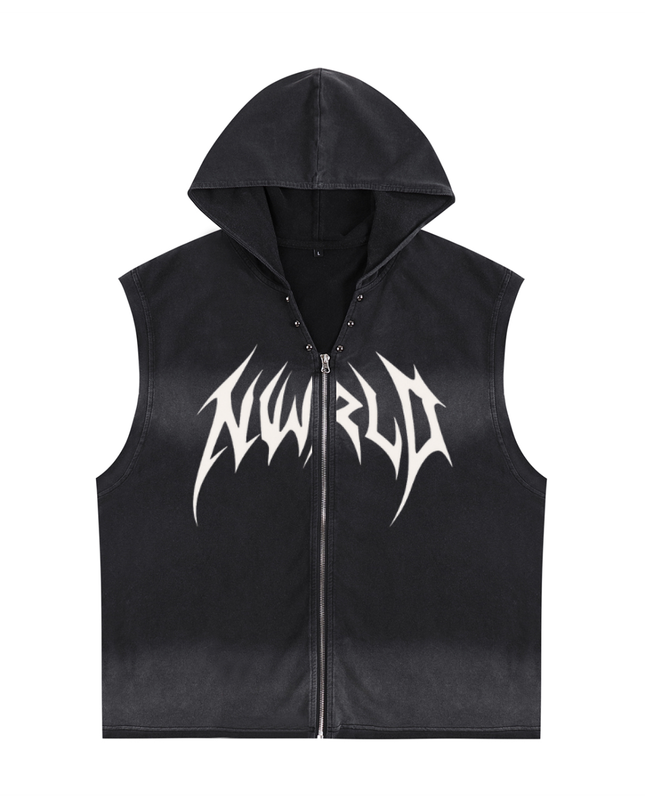 Vintage Washed Zip-Up Hooded Tank Top
