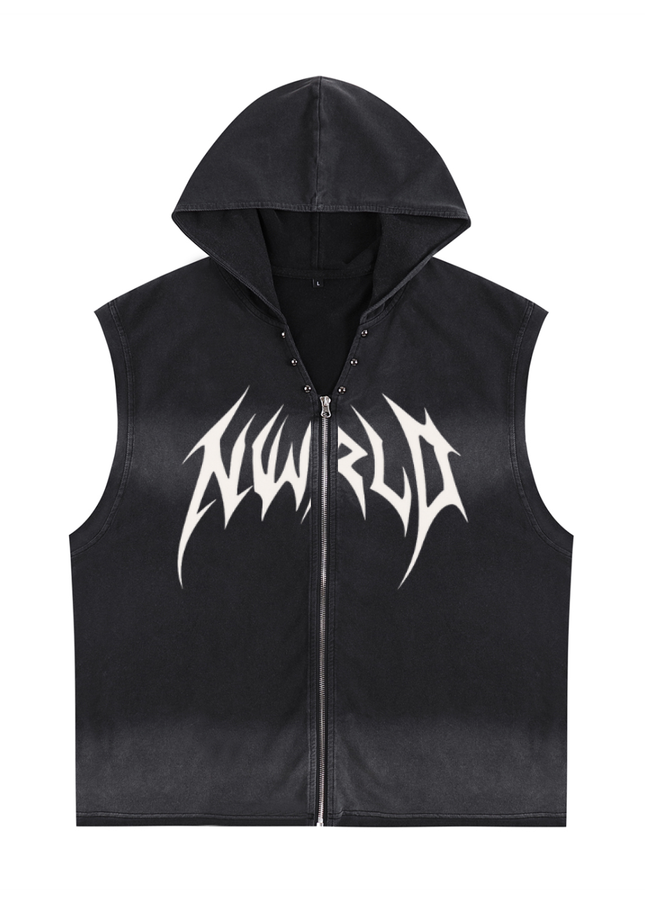 Vintage Washed Zip-Up Hooded Tank Top