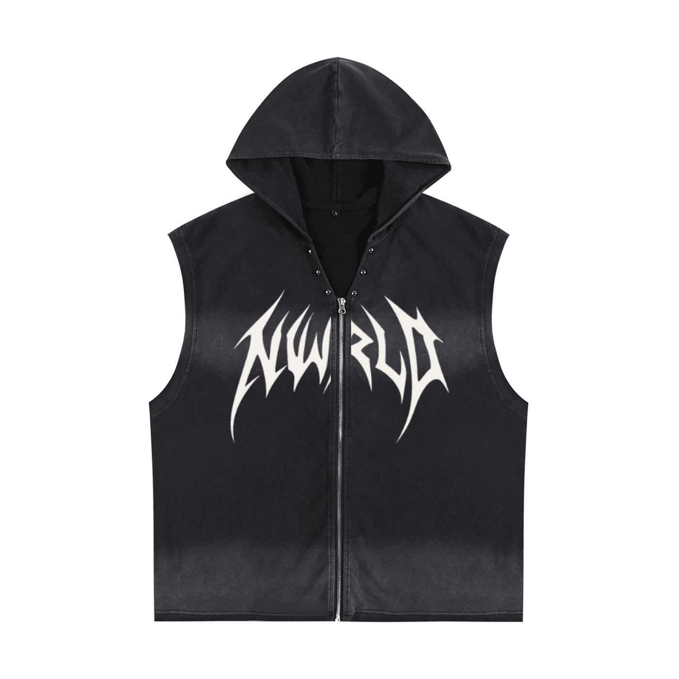 DARK MODE x METAL MANIA / Vintage Washed Zip-Up Hooded Tank Top - NWRLD CLOTHING