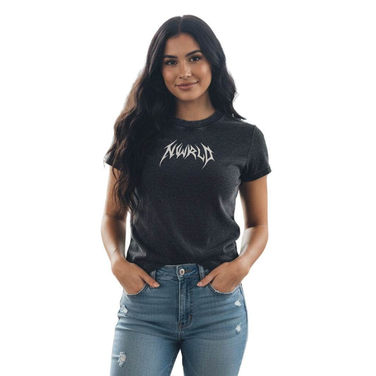 DARK MODE x METAL MANIA / Vintaged-Wash Bodycon Cotton T-Shirt - NWRLD CLOTHING