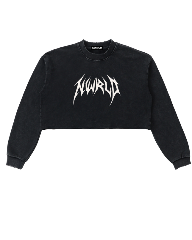 Snow Washed Raw Edge Cropped Sweatshirt