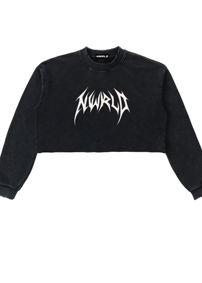 Snow Washed Raw Edge Cropped Sweatshirt