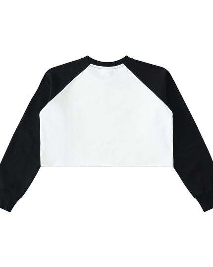 Raw-Hem Color-Block Raglan Crop Sweatshirt
