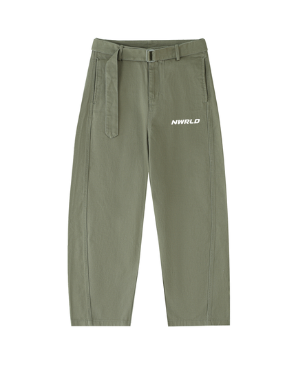 Twisted-Seam Belted Curved-Blade Pants