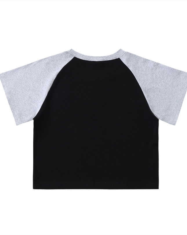 Color-Blocked Raglan Sleeve Crop Top