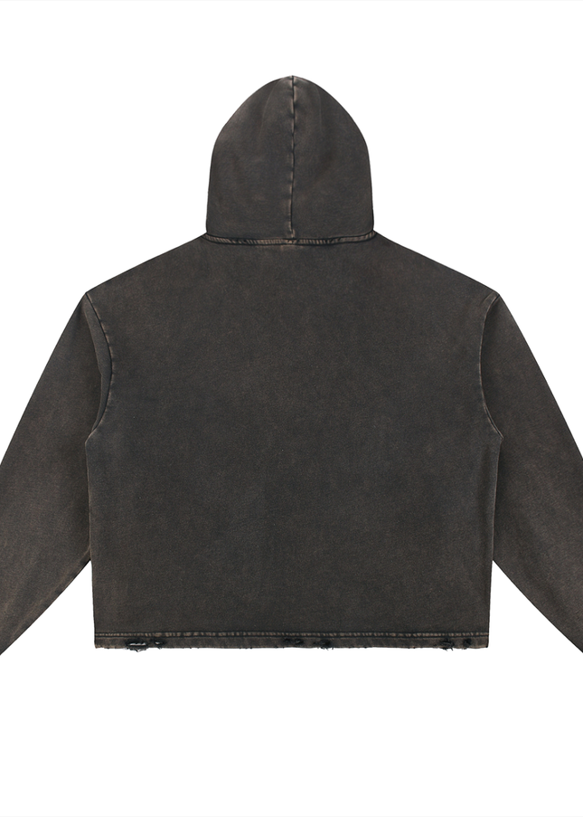 Vintage Washed Frayed-Hem Hoodie