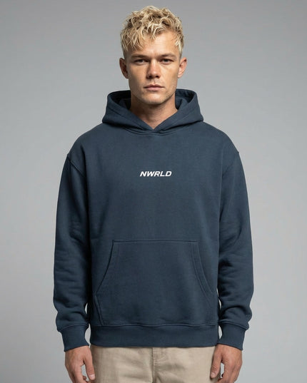 Close-up of the model wearing Essential Oversized Boxy Fit Fleece Hoodie