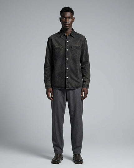 Full body view of the model wearing Denim Vintage Washed Heavyweight Jacket