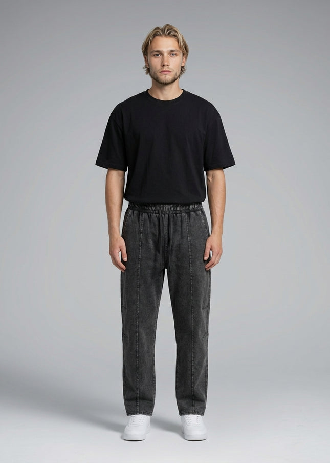 Full body view of the model wearing Snow Wash Drawstring Cotton Pants