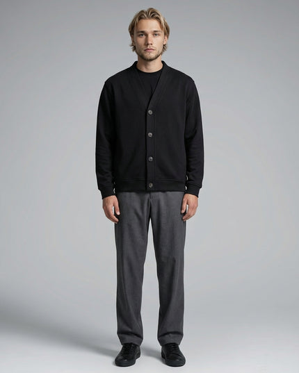Full body view of the model wearing Essential Heavyweight Sweat Cardigan