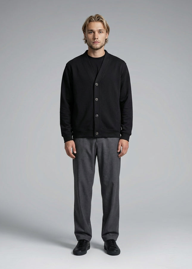 Full body view of the model wearing Essential Heavyweight Sweat Cardigan