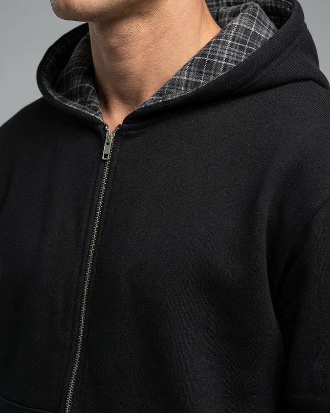 Detail shot of Contrast Plaid Boxy Zip Hoodie