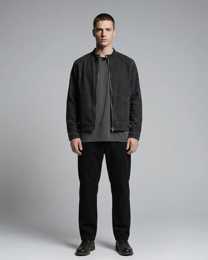 Full body view of the model wearing Denim Vintage Washed Jacket